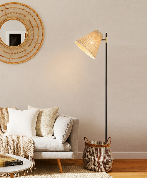 Floor Lamp Black Metal-Rattan 159cm E27 60W