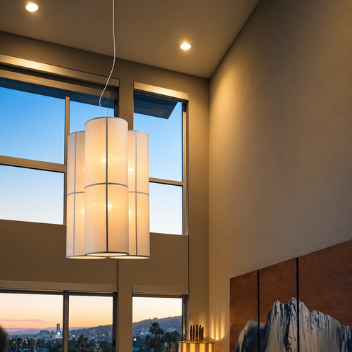 Pendant Light 62cm White Linen E27 60W 6-Light Adjustable Cord