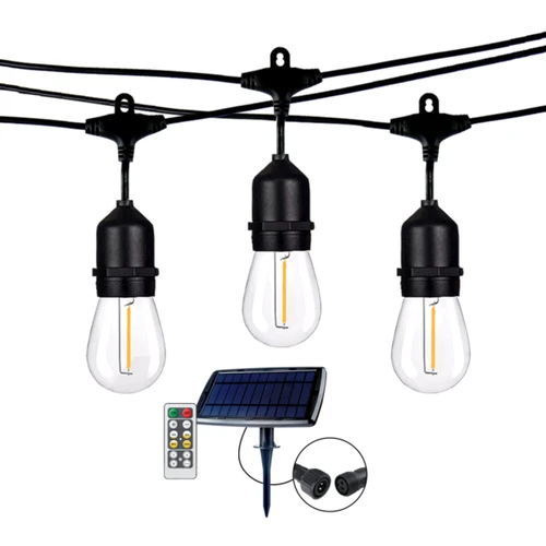 Solar Festoon Light Kit 15m Black 15 Globes E27 2700K IP65