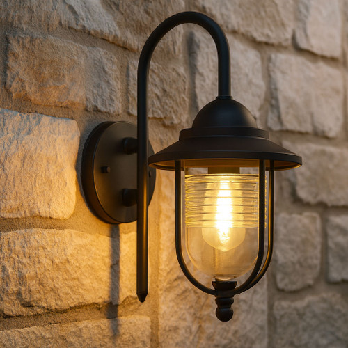 Modern Black Coach Light With Clear Diffuser
