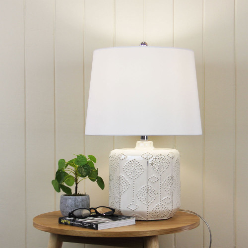 White Crafted Ceramic Complete Lamp