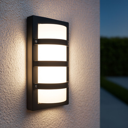 Marine Grade Vandal Resistant Wall Light 240V E27 60W IP65 IK10 32cm Black