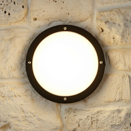 Marine Grade Vandal Resistant Wall or Ceiling Light 240V E27 60W IP65 IK10 27cm Black