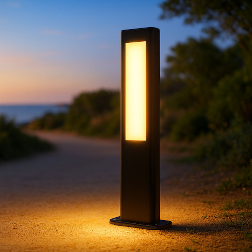 Marine Grade Black 50cm LED Outdoor Bollard Light Rectangular