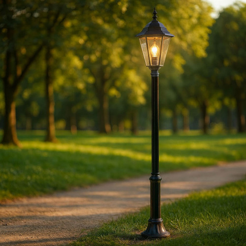 Colonial Single Head Medium Post Light - Black Finish B22 Made In Italy