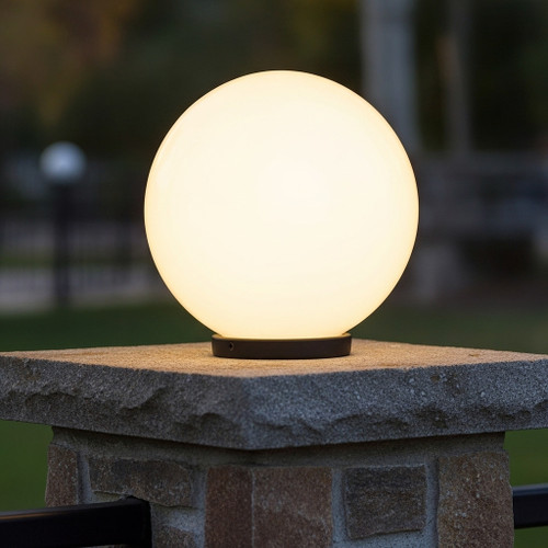 Marine Grade Pillar Light 250mm Black with Opal Sphere E27