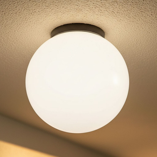 Marine Grade Ceiling Light 300mm Black with Opal Sphere E27