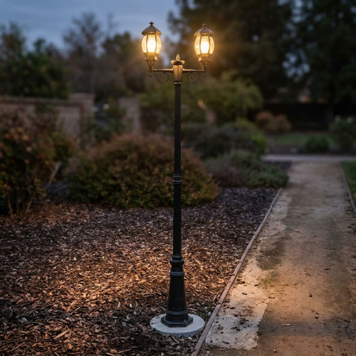 Period Twin Head Tall Post Light - Black Finish B22 Made In Italy