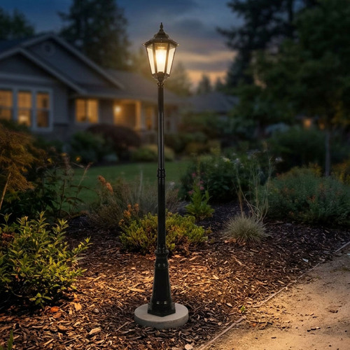 Colonial Large Single Head Tall Post Light - Black B22 Made In Italy