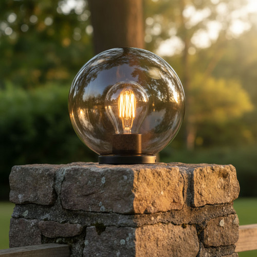 Marine Grade Wall, Ceiling or Pillar Light 400mm Black with Smoke Sphere E27
