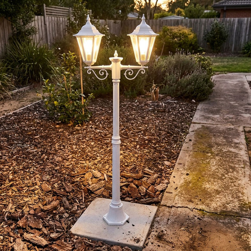 Colonial Twin Head Medium Post Light - White Finish B22 Made In Italy