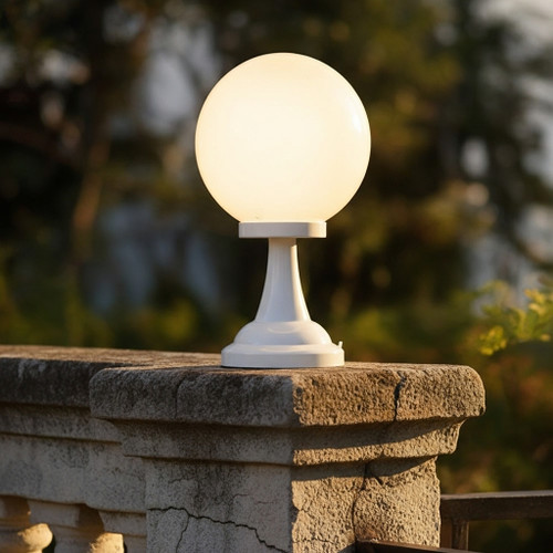 Contemporary 25cm Sphere Pillar Mount White Finish E27 Made In Italy