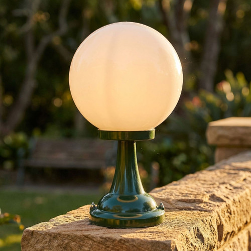 Contemporary 25cm Sphere Pillar Mount Green Finish E27 Made In Italy