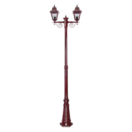 Paris Twin Head Tall Post Light - Burgundy Finish / B22