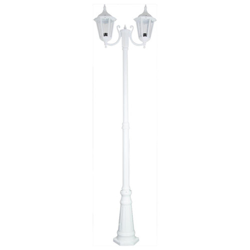 Chester Twin Head Curved Arm Tall Post Light - White Finish / B22