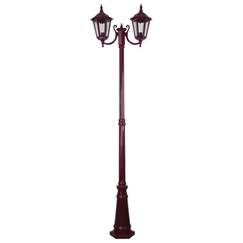 Chester Twin Head Curved Arm Tall Post Light - Burgundy Finish / B22