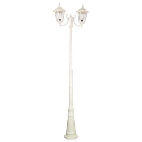 Chester Twin Head Curved Arm Tall Post Light - Beige Finish / B22