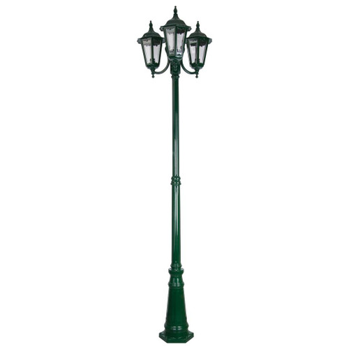 Chester Triple Head Curved Arm Tall Post Light - Green Finish / B22