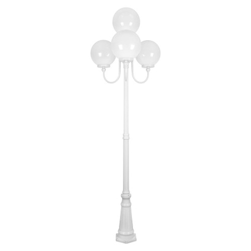 Lisbon Four 30cm Spheres Curved Arms Tall Post Light - White Finish / E27