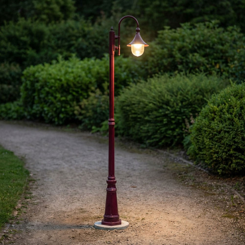 Industrial Single Head Tall Post - Burgundy Finish E27 Made In Italy