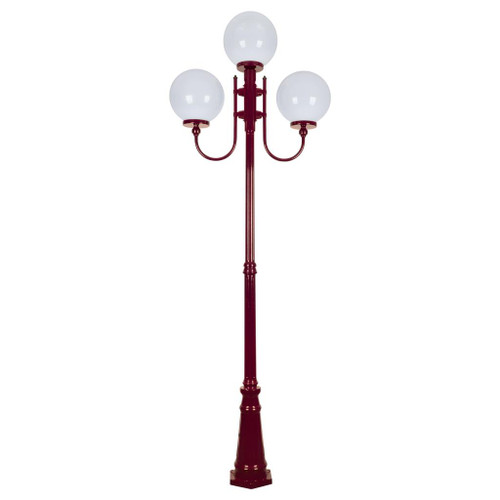 Lisbon Triple 30cm Spheres Curved Arms Tall Post Light - Burgundy Finish / E27