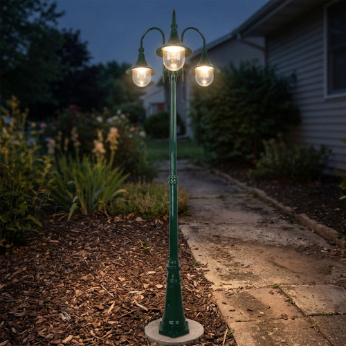 Industrial Triple Head Tall Post - Green Finish E27 Made In Italy