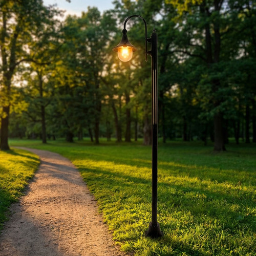 Industrial Style Single Head Plain Post - 2.4m E27 Black Made In Italy