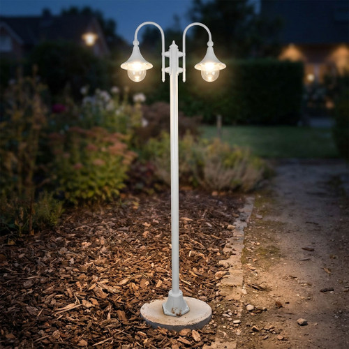 Industrial Twin Head Plain Post - White Finish E27 Made In Italy