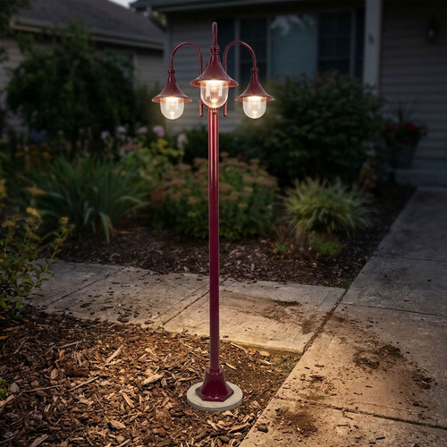 Industrial Triple Head Tall Plain Post - Burgundy E27 Made In Italy