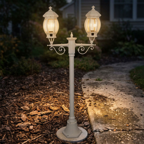 Period Twin Head Short Post Light - Beige Finish B22 Made In Italy