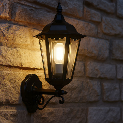 Baroque Upward Wall Light B22 Black Finish
