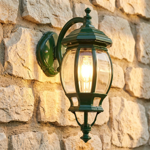 Period Curved Arm Downward Wall Light Green Finish / B22