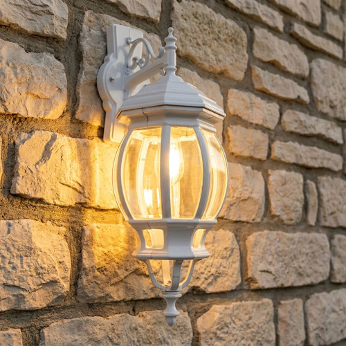 Period Large Downward Wall Light White Finish / B22