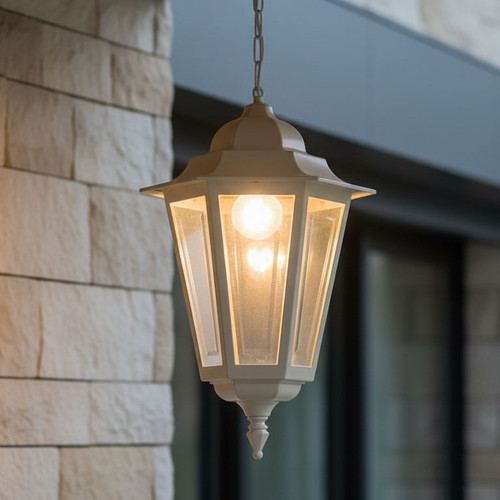 Colonial Large Pendant Light Beige Finish B22