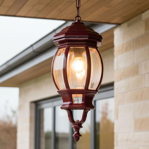 Period Large Pendant Light Burgundy Finish B22