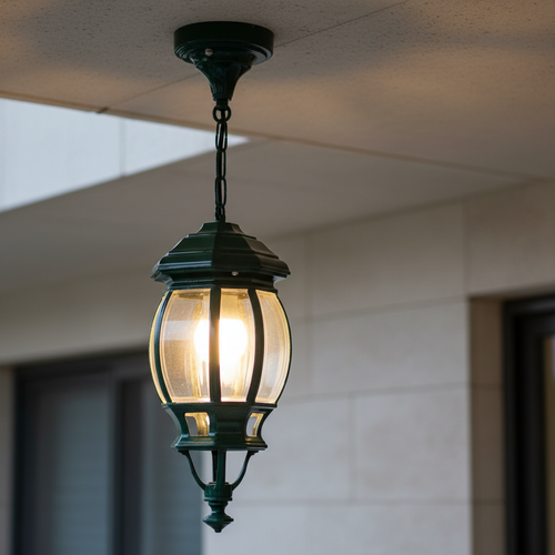 Period Pendant Light Green Finish B22