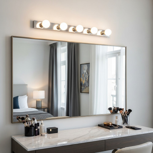 Chrome Vanity Light 5 globes B15 55cm Hollywood