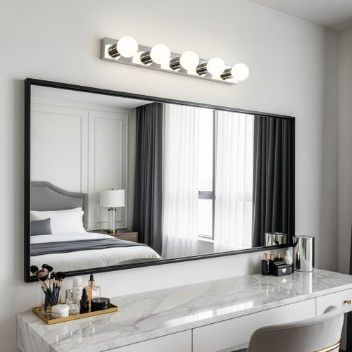 Satin Chrome Vanity Light 5 globes B15 55cm Hollywood