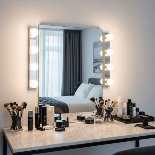 Satin Chrome Vanity Light 4 globes B15 45cm Hollywood