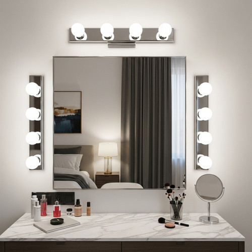 Chrome Vanity Light 4 globes B15 45cm Hollywood