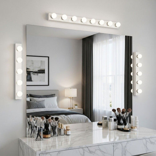 White Hollywood Mirror Light 8 Globe 86cm