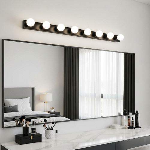 Black Vanity Light 8 globes B15 86cm Hollywood