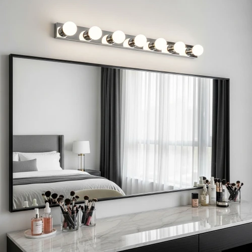 Satin Chrome Vanity Light 7 globes B15 76cm Hollywood