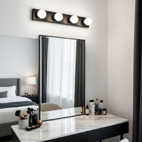 Black Vanity Light 4 globes B15 45cm Hollywood