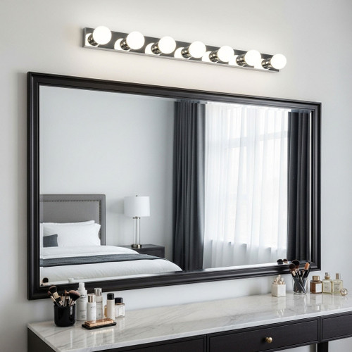 Chrome Vanity Light 7 globes B15 76cm Hollywood