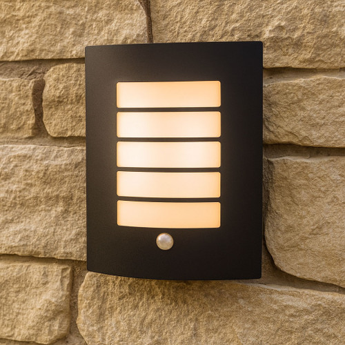 Motion Sensor Wall Light IP44 280mm Matt Black