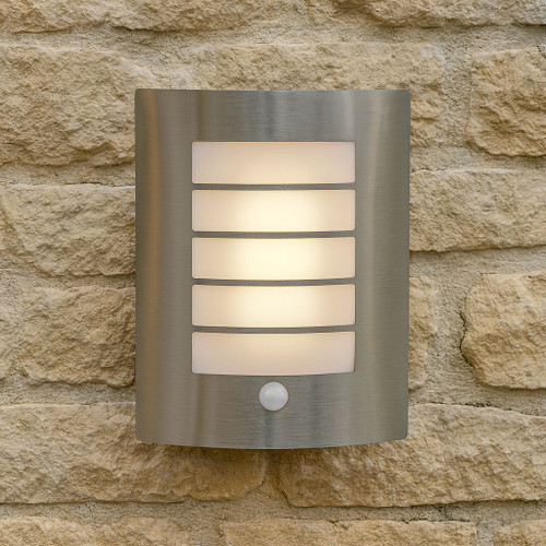 Motion Sensor Wall Light IP44 280mm Stainless Steel