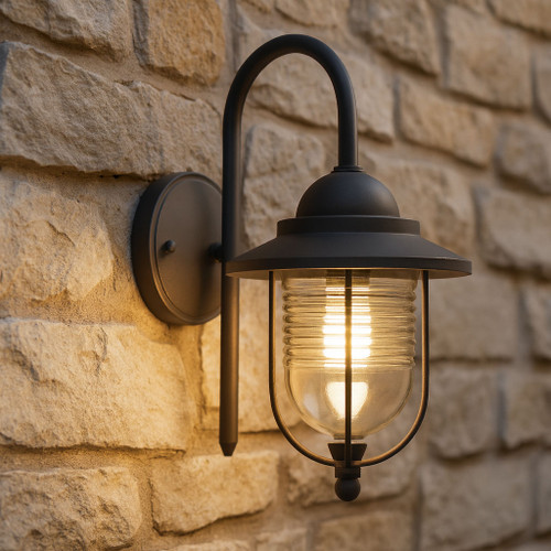 Modern Graphite Coach Light With Clear Diffuser