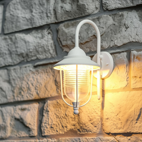 Modern White Coach Light With Clear Diffuser
