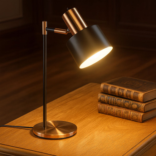 Black Graceful Lamp with Copper Head